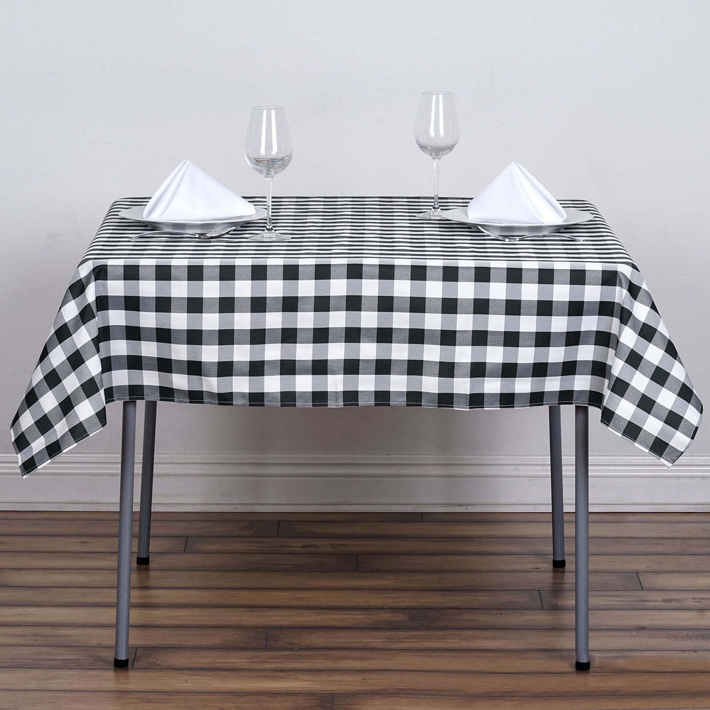 Polyester 54"x54" Square Tablecloth White/Black - Checkered Buffalo Plaid Design for Casual Table Settings