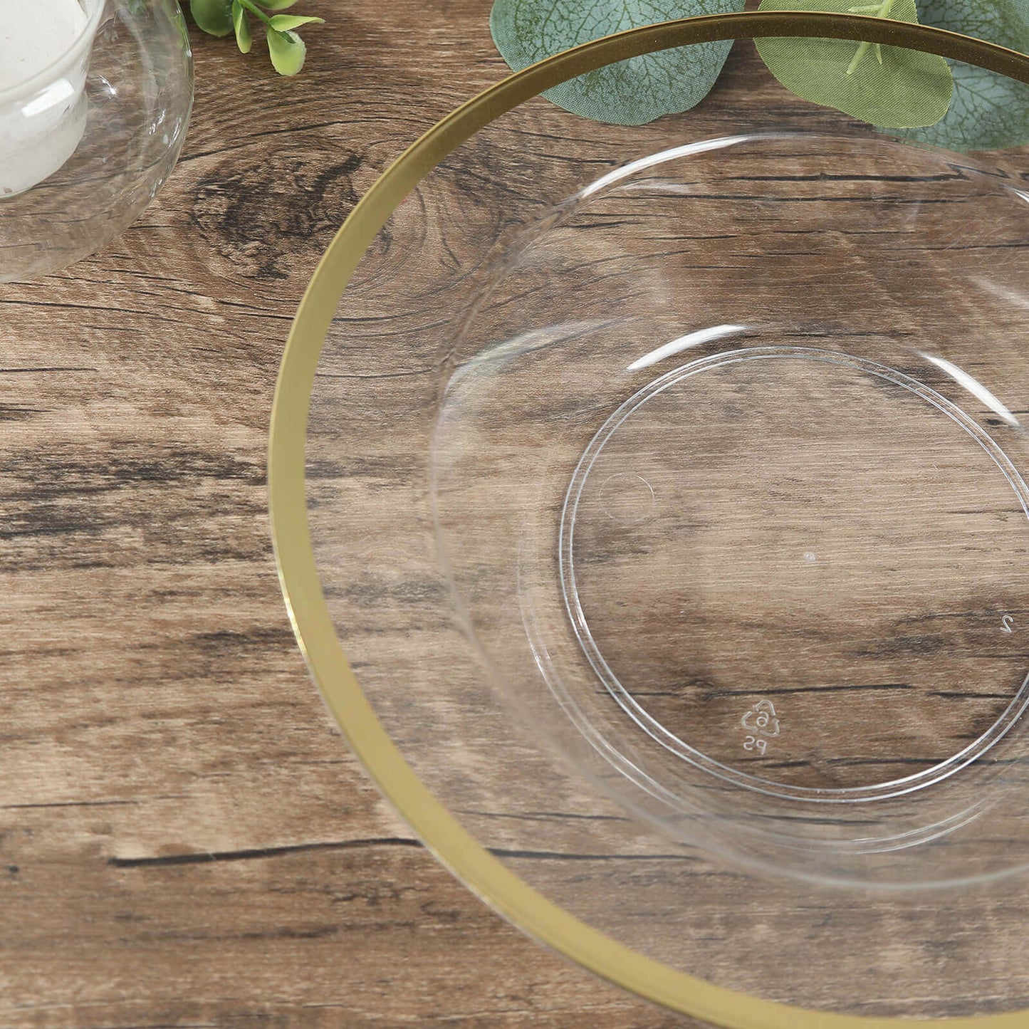 20-Pack Plastic Dessert Serving Bowls Clear Round Design with Gold Rim - Disposable Salad Soup Bowls 12oz