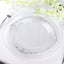 10-Pack Plastic 10" Round Dinner Plates in Clear with Silver Leaf Embossed Rim - Disposable Vintage Baroque Style Plates
