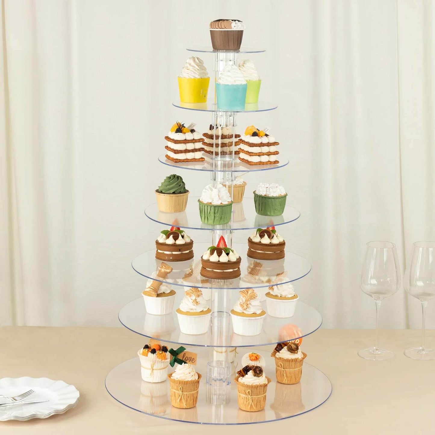 7-Tier Acrylic Round Cupcake Stand Clear & Catering Displays 26"