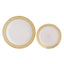 10-Pack Plastic Round Dinner Plates 10" White with Beige Gold Spiral Rim - Chic Disposable Party Plates