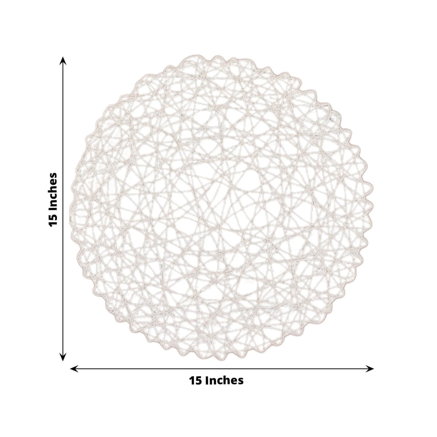 6-Pack Table Placemats Woven Fiber Design White Round - Disposable Mats for Dining and Events 15"