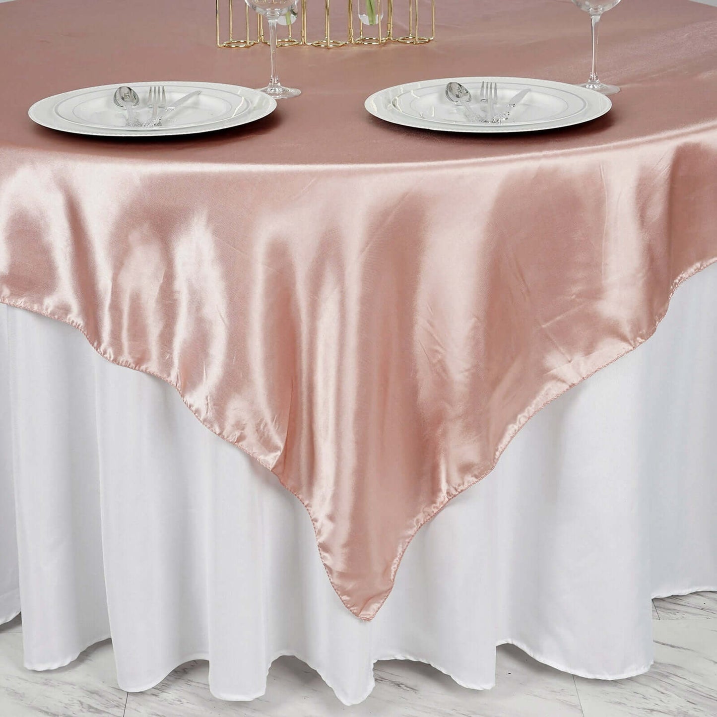 Satin 72"x72" Table Overlay Square Tablecloth Dusty Rose - Smooth Finish Table Cover