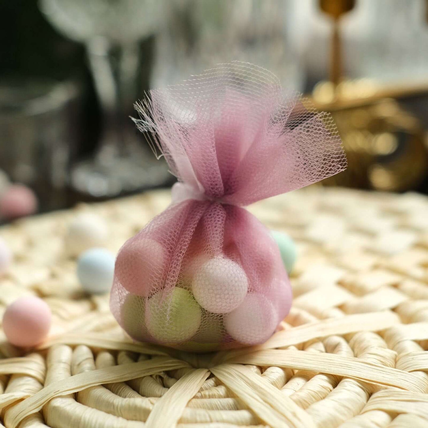 25 Pack 9" Dusty Rose Sheer Nylon Tulle Circles Favor Wrap Craft Fabric, DIY Candy Favor Wraps