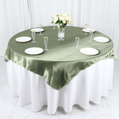 Satin 60"x60" Table Overlay Square Tablecloth Dusty Sage Green - Smooth Silky Touch Table Cover