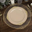 10-Pack Plastic 10" Round Dinner Plates in Taupe with Gold Leaf Embossed Rim - Disposable Vintage Baroque Style Plates