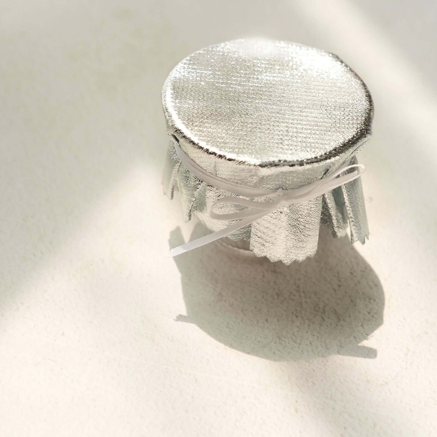 6-Pack Jar Covers Metallic Silver Round Lame Fabric Design with Satin Tie String - DIY Party Favors & Craft Supplies 6"