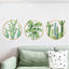 Green Tropical Leaf Plants and Cactus Flat Frame Wall Decals, Decor Stickers