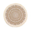 4-Pack Placemats Mandala Print Fringe Design Natural Jute and White Round - Rustic Burlap Tassel Style 15"