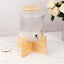 1 Gallon Clear Ribbed Glass Beverage Dispenser, Round Juice Jar with Wooden Stand and Lid - Lead-Free Countertop Feature 14"