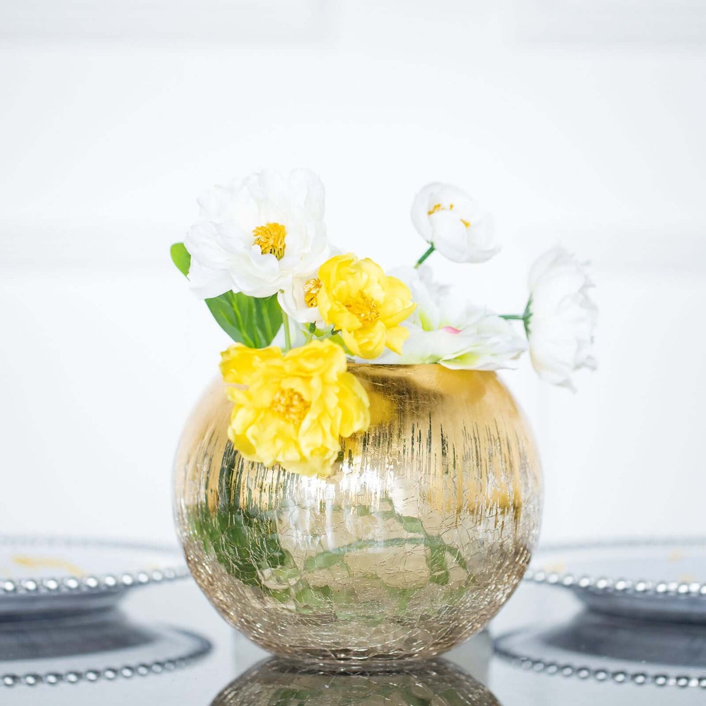Glass Flower Vase Gold Foiled Crackle Bubble - Decorative Floral Centerpiece for Tables 6"