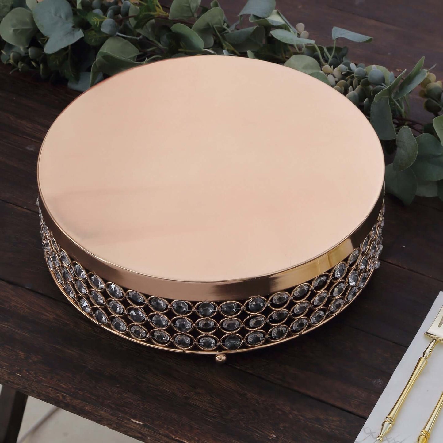 Metal Cake Stand Pedestal Crystal Beaded Design Gold - Cupcake Display and Dessert Riser 14"