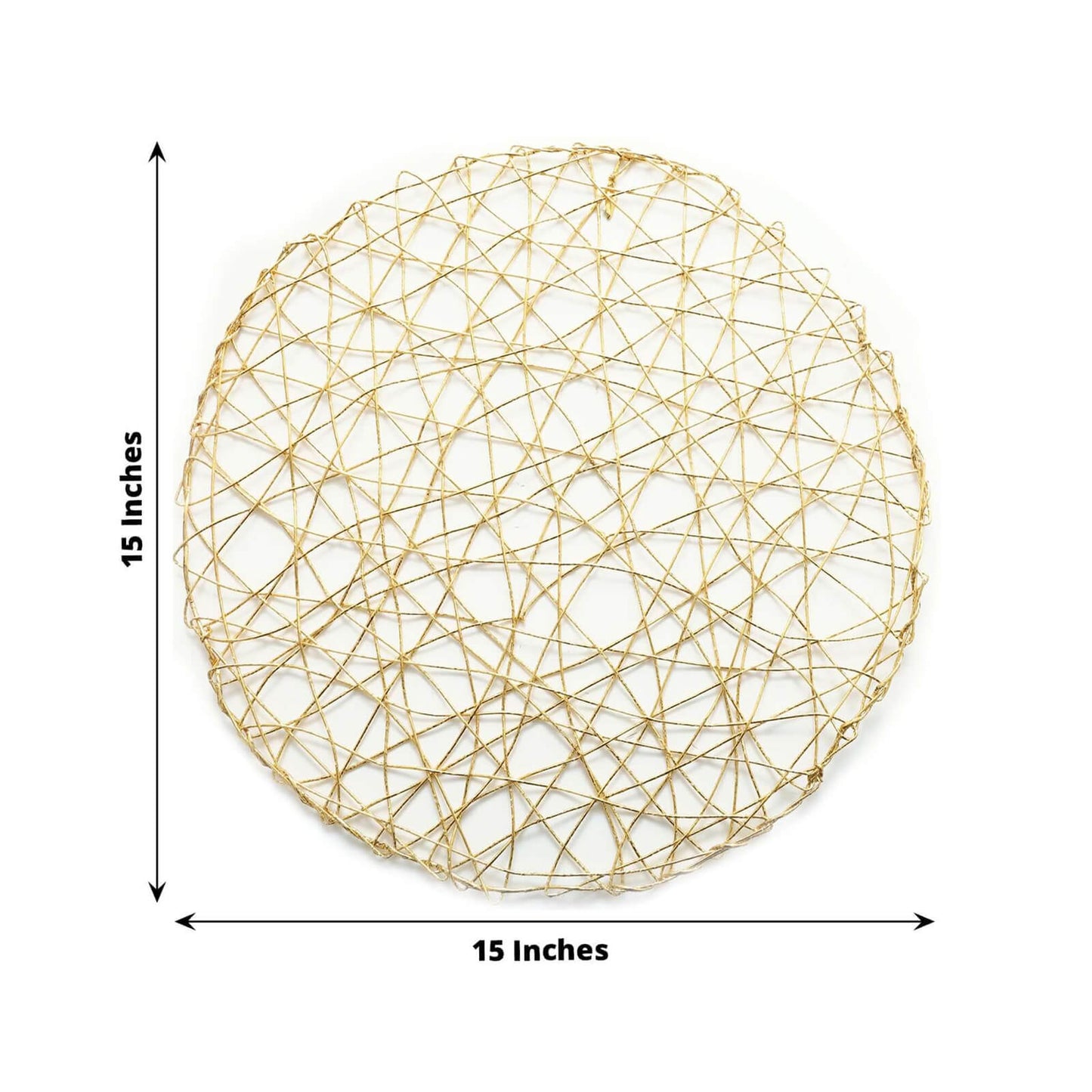 6-Pack Table Placemats Woven Fiber Design Gold Round - Disposable Mats for Dining and Events 15"