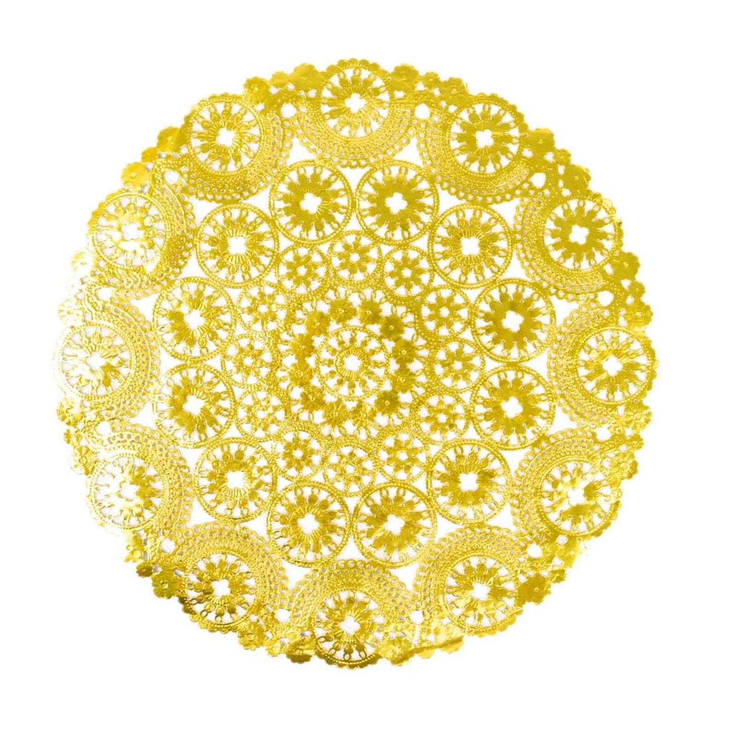 50-Pack Paper 12" Round Placemats in Metallic Gold - Disposable 50GSM Lace Doilies with Medallion Style for Dessert Display & Table Decor
