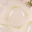 10-Pack Plastic 8" Round Dessert Plates in Clear with Gold Leaf Embossed Rim - Disposable Vintage Baroque Style Salad Plates