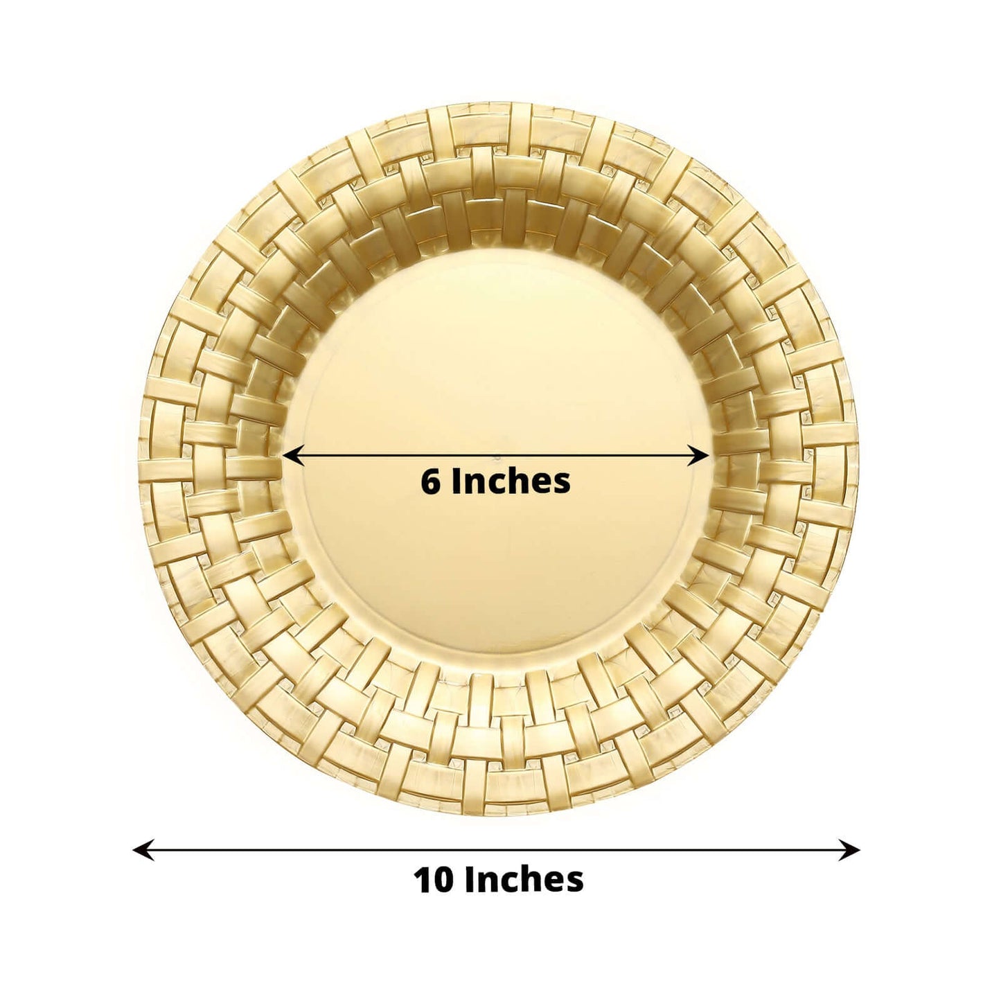 10-Pack Plastic Dinner Plates Gold Basketweave Rim - Durable Disposable Dinner Plates 10"