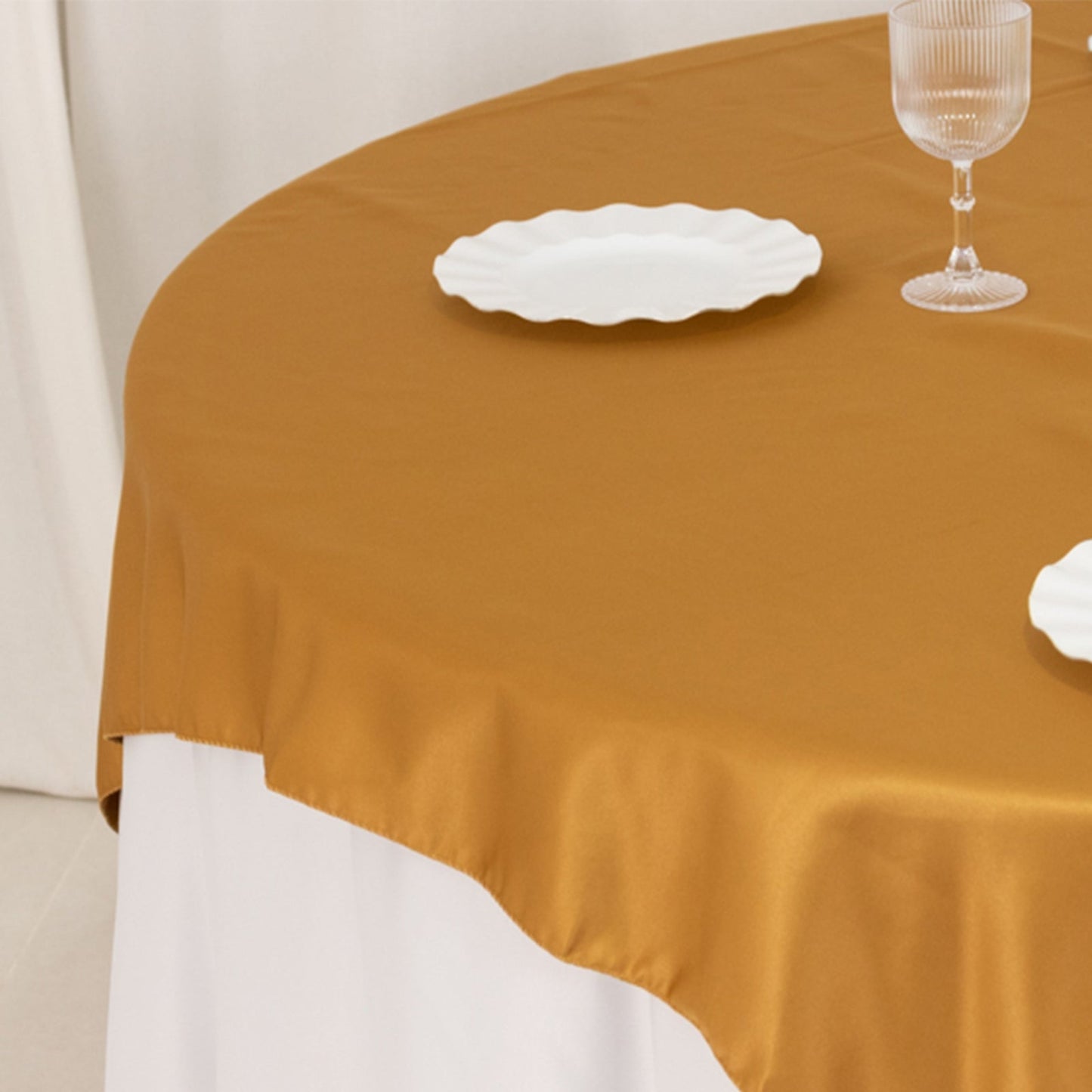 Lamour Satin 72"x72" Table Overlay Square Tablecloth Gold - Smooth Finish for Luxurious Events