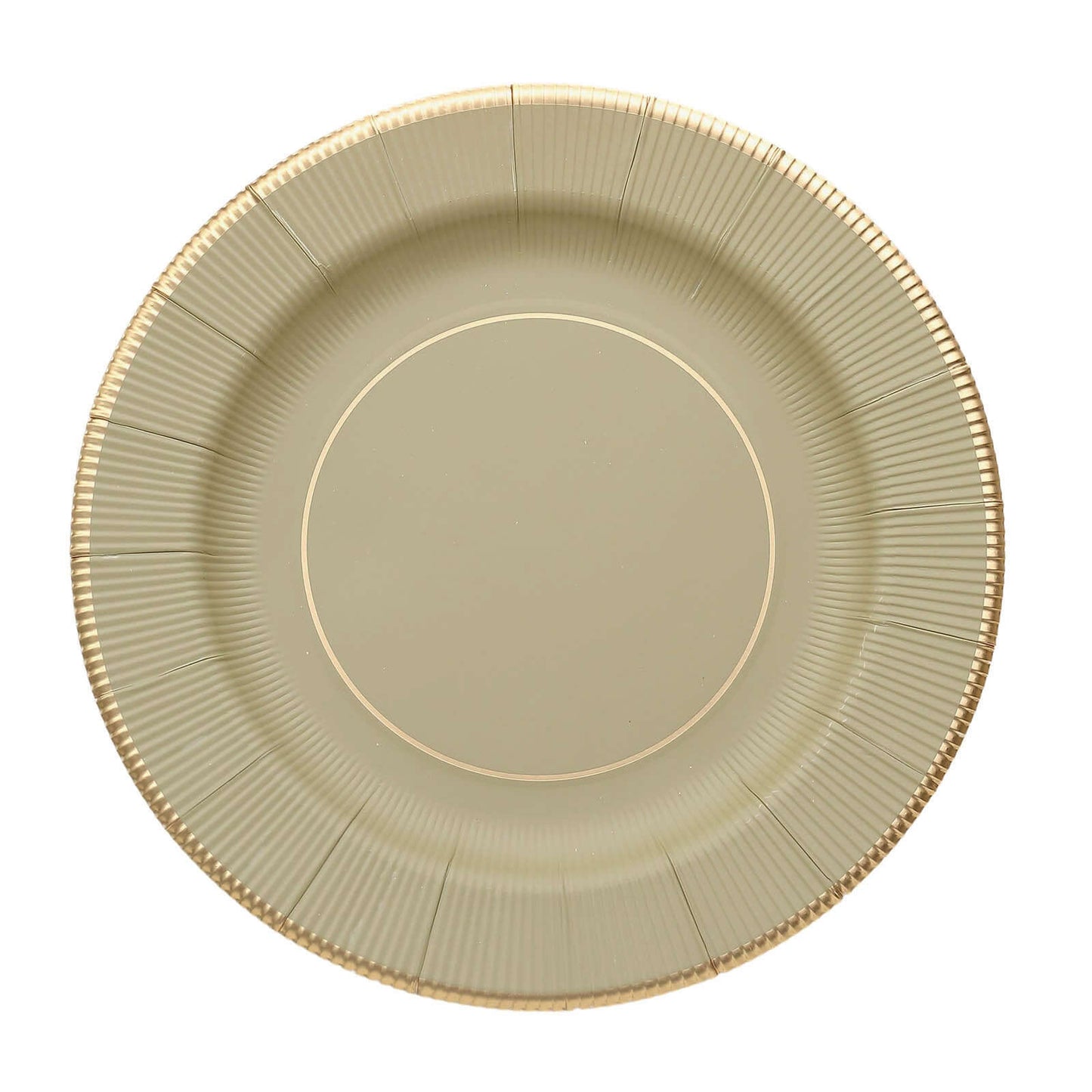 25-Pack Disposable Round Charger Plates in Khaki Sunray Design with Gold Rim - 350GSM Heavy Duty Paper Chargers 13"