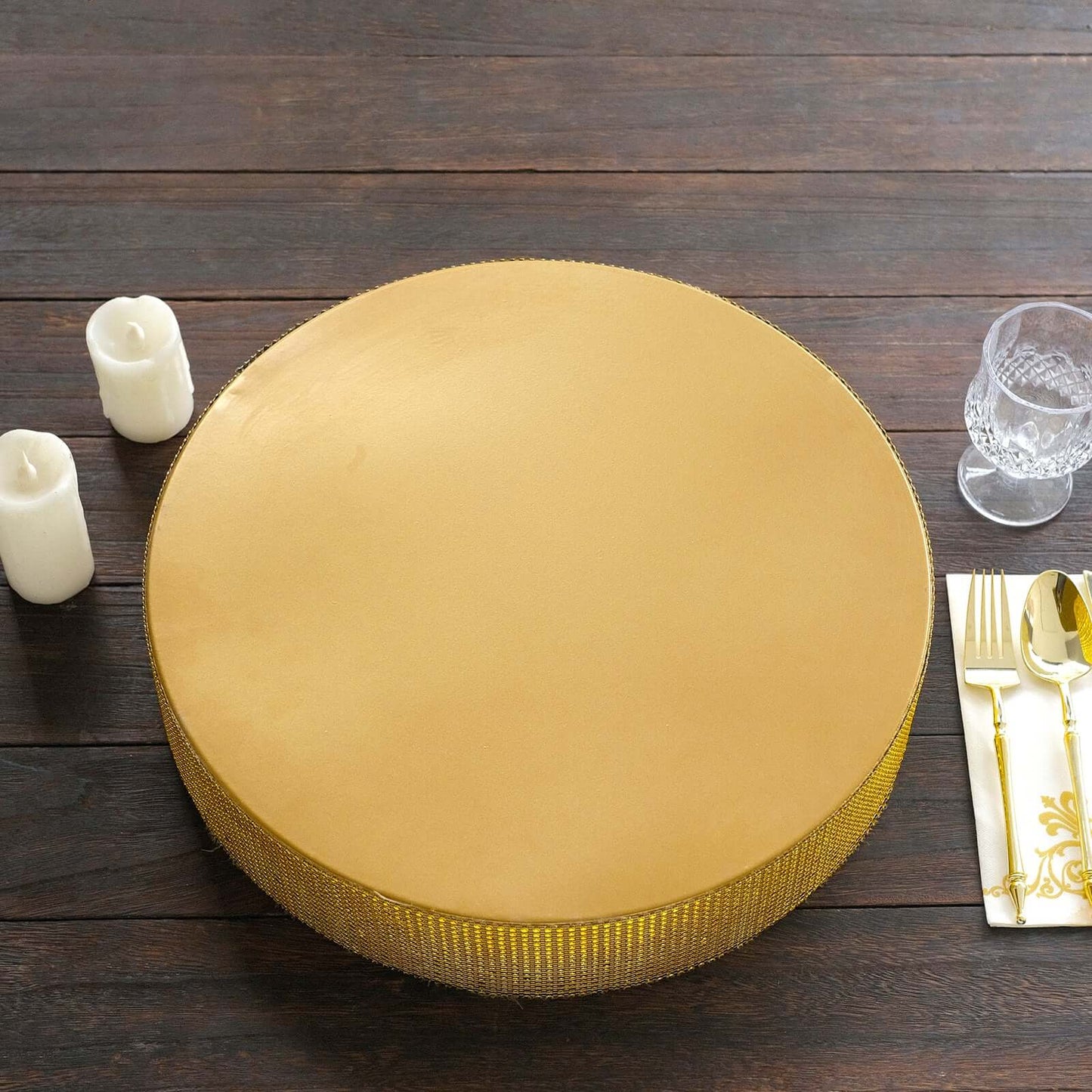 Metal Pedestal Cake Stand Round Design with Rhinestones Gold - Cupcake Holder and Dessert Table Centerpiece 16"