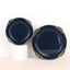 10-Pack Plastic 8" Round Dessert Plates in Navy Blue with Gold Leaf Embossed Rim - Disposable Vintage Baroque Style Salad Plates