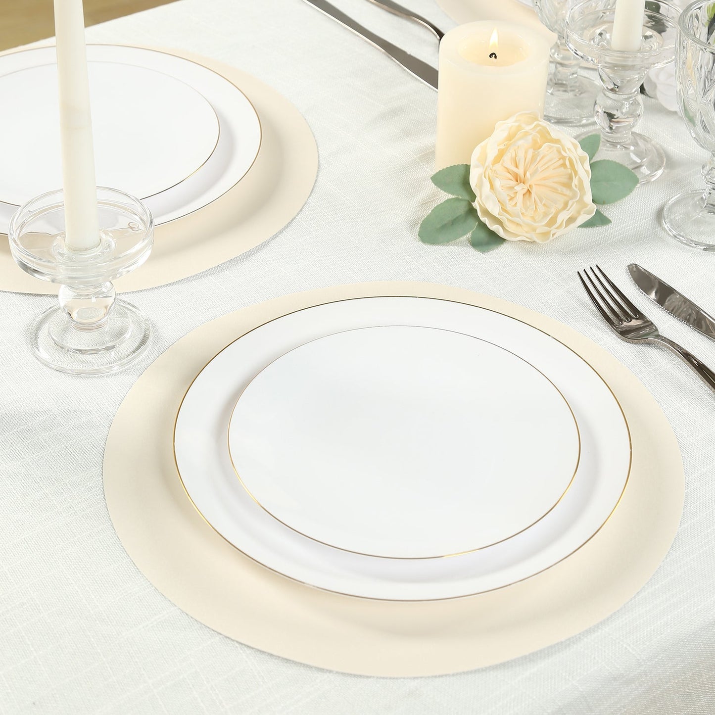50 Pack 13" Round Disposable Paper Placemats â€“ Pearl White Cardboard Dining Table Mats, 120 GSM