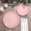 10-Pack Plastic 10" Round Dinner Plates in Dusty Rose with Gold Rim - Glossy Disposable Party Plates