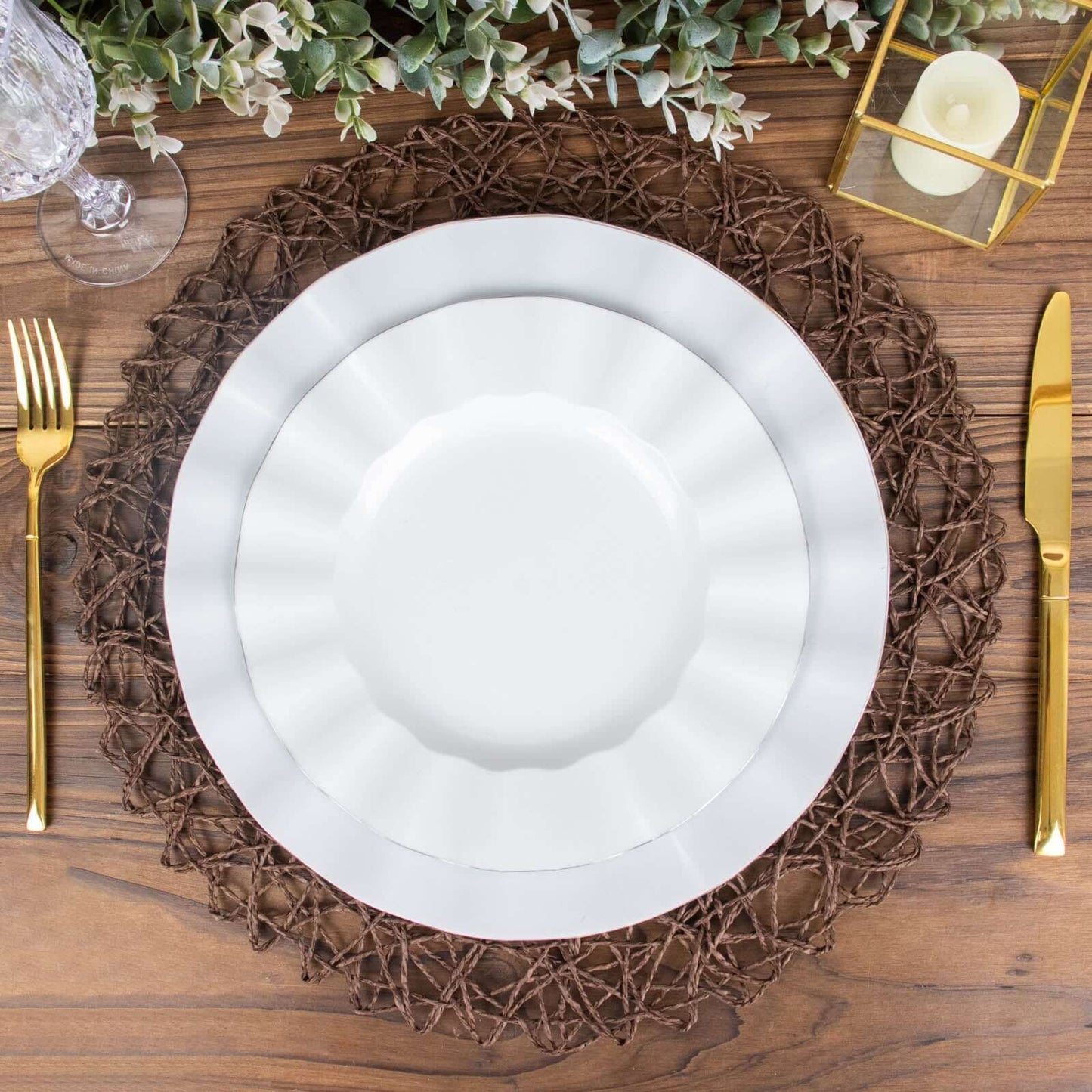6-Pack Table Placemats Woven Fiber Design Dark Brown Round - Disposable Mats for Dining and Events 15"