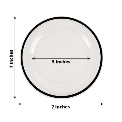 10-Pack Plastic 7" Round Appetizer Plates in Clear with Black Rim - Sleek Disposable Salad Plates for Banquets & Special Occasions