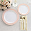 10-Pack Plastic Round Dinner Plates 10" White with Blush Rose Gold Spiral Rim - Chic Disposable Party Plates