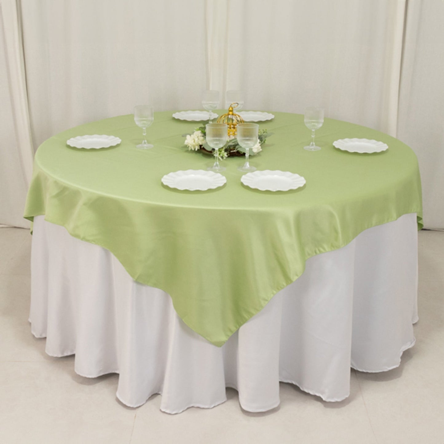 Lamour Satin 72"x72" Table Overlay Square Tablecloth Sage Green - Smooth Finish Table Topper