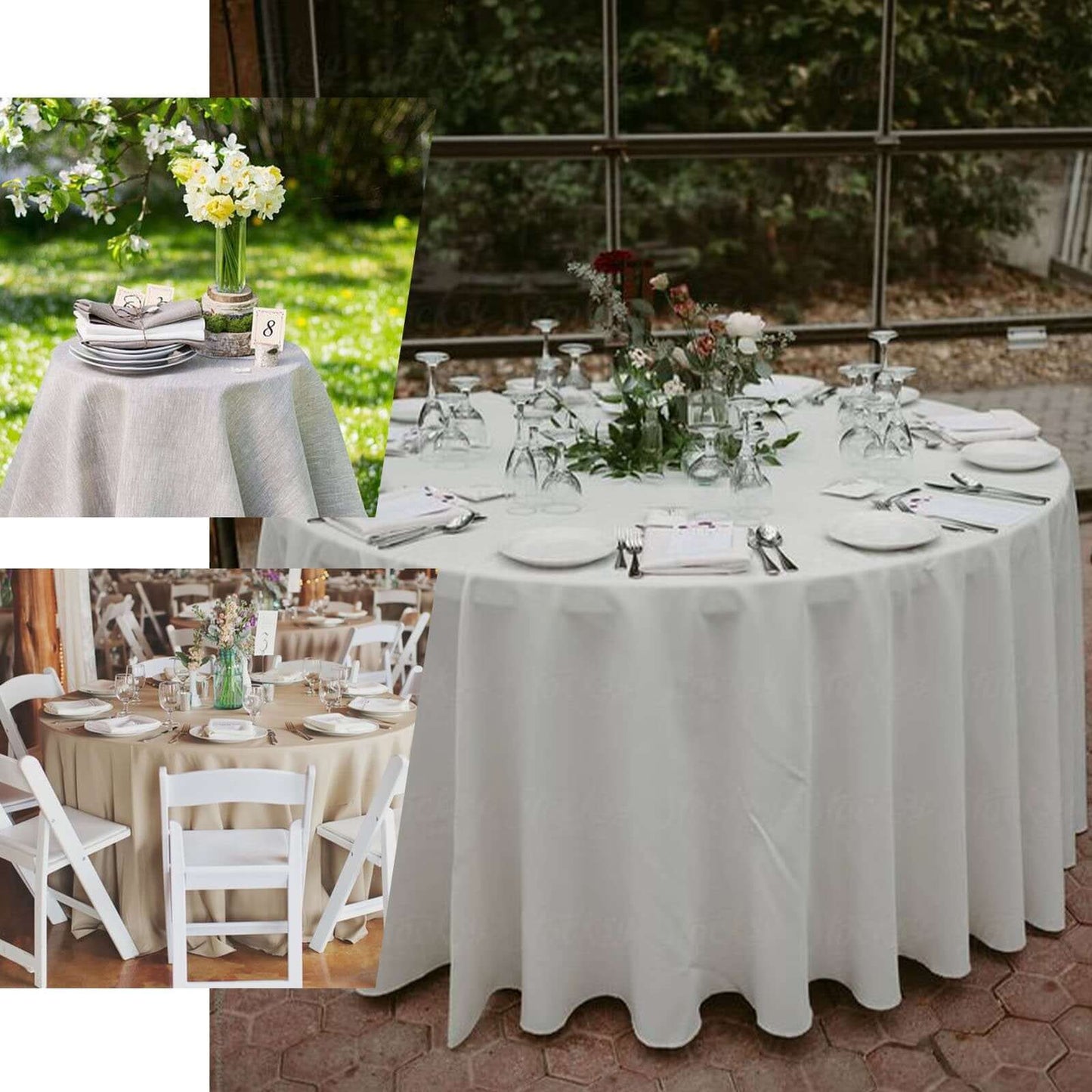 Faux Linen 108" Round Tablecloth White - Slubby Textured & Wrinkle Resistant for Banquets and Receptions