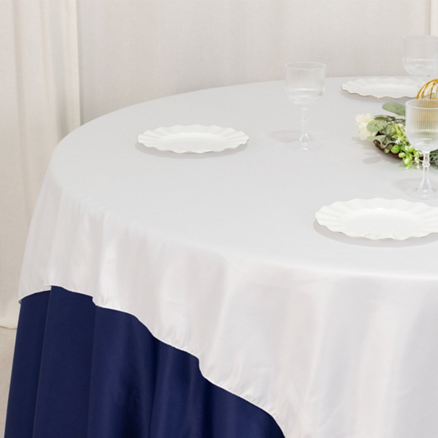 Lamour Satin 72"x72" Table Overlay Square Tablecloth White - Smooth Finish for Luxurious Events