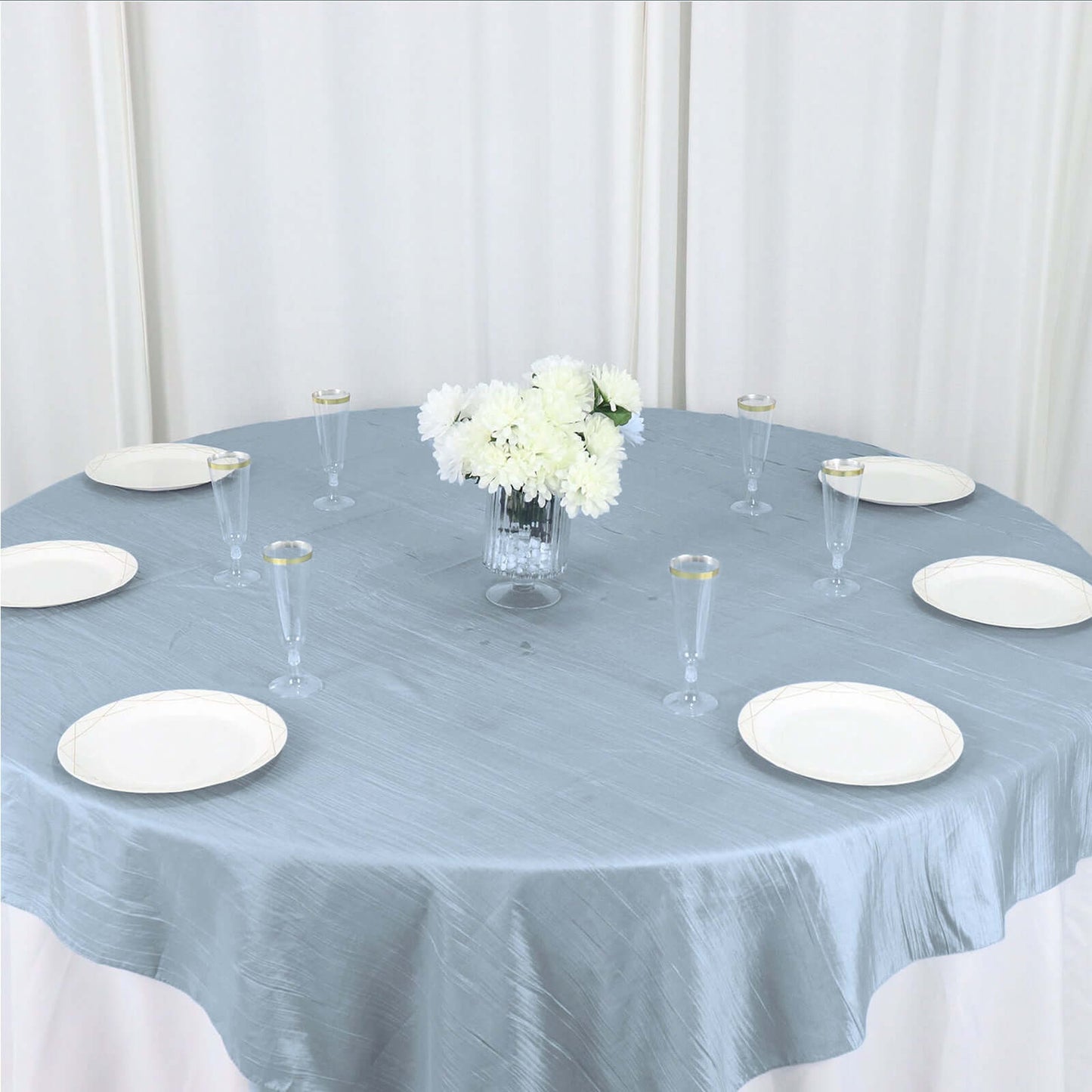 Taffeta 72"x72" Table Overlay Square Tablecloth Dusty Blue - Accordion Crinkle Table Cover