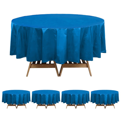 5-Pack Plastic Table Covers Navy Blue Round - Durable PVC Disposable Tablecloths for Events 84"