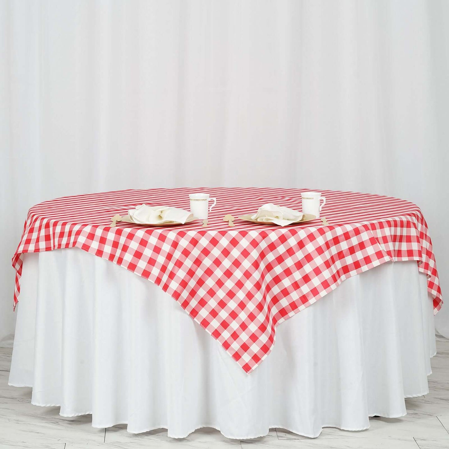 Polyester 70"x70" Square Tablecloth White/Red - Checkered Buffalo Plaid Table Cover