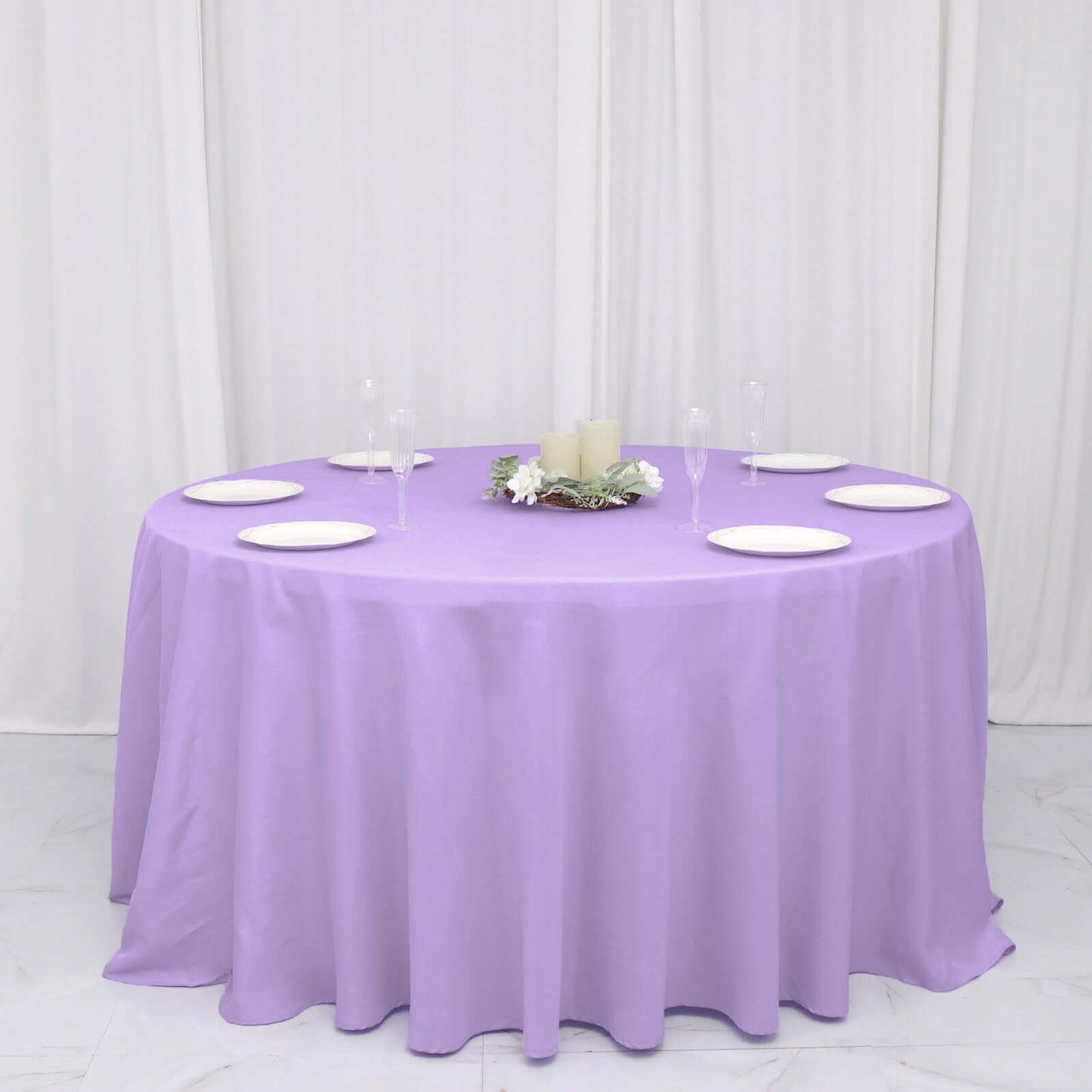 Polyester 132" Round Tablecloth Lavender Lilac - Seamless Chic Table Cover