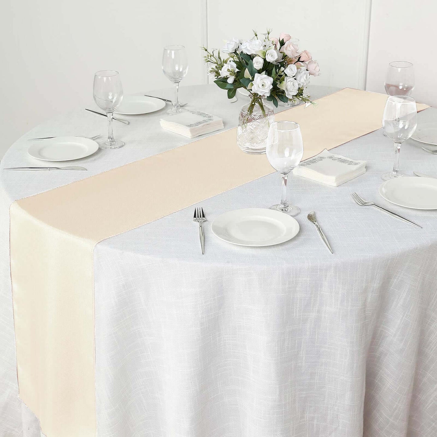 Polyester 12"x108" Table Runner Beige - Durable & Wrinkle-Resistant Table Decor