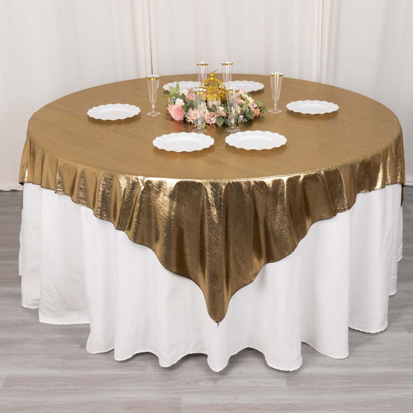 Polyester 72"x72" Table Overlay Square Tablecloth Antique Gold - Sequin Dots Wrinkle-Free Table Cover