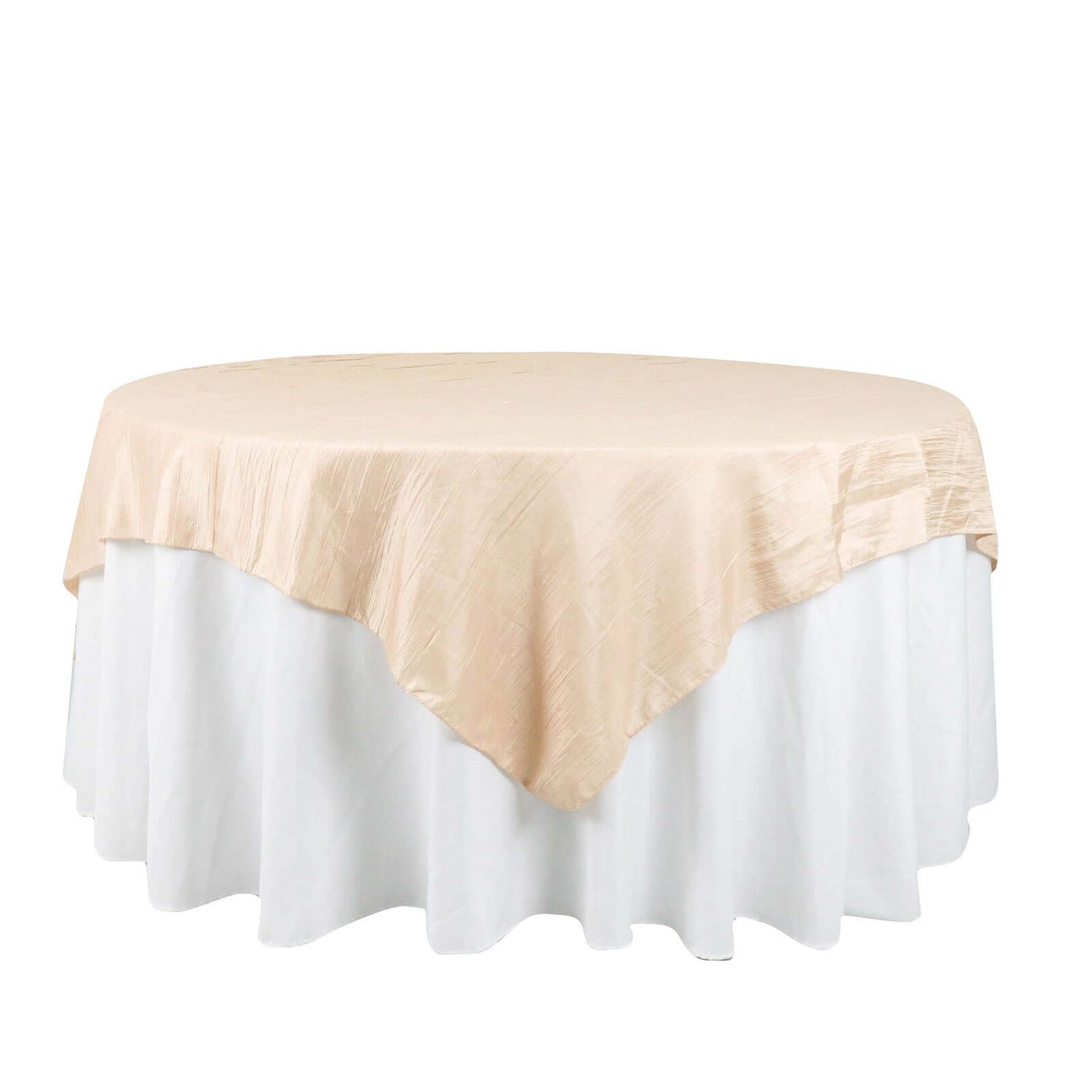 Taffeta 72"x72" Table Overlay Square Tablecloth Beige - Accordion Crinkle Table Cover