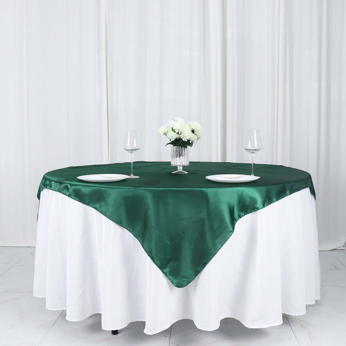 Satin 60"x60" Table Overlay Square Tablecloth Hunter Emerald Green - Smooth Silky Touch Table Cover