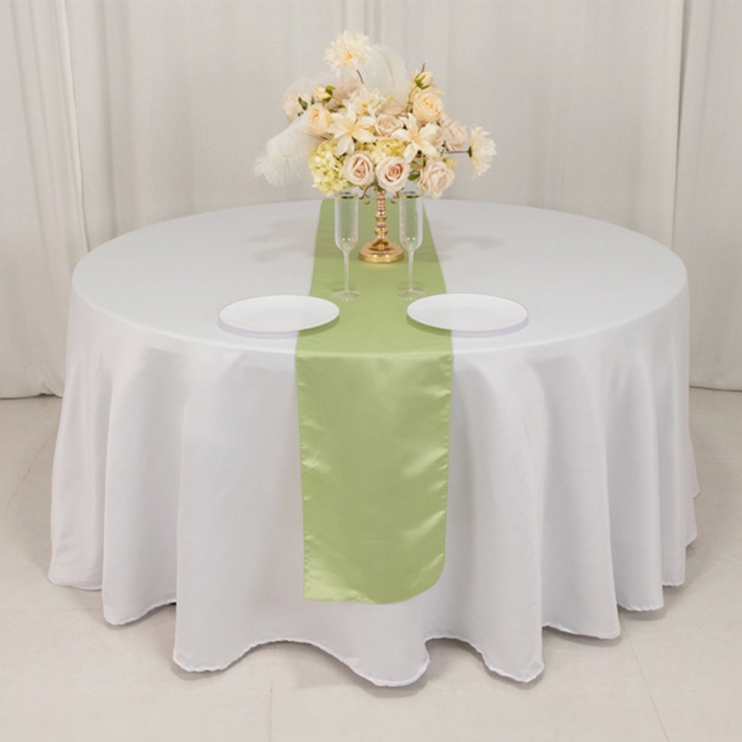 Lamour Satin 12"x108" Table Runner Sage Green - Smooth & Lustrous Finish
