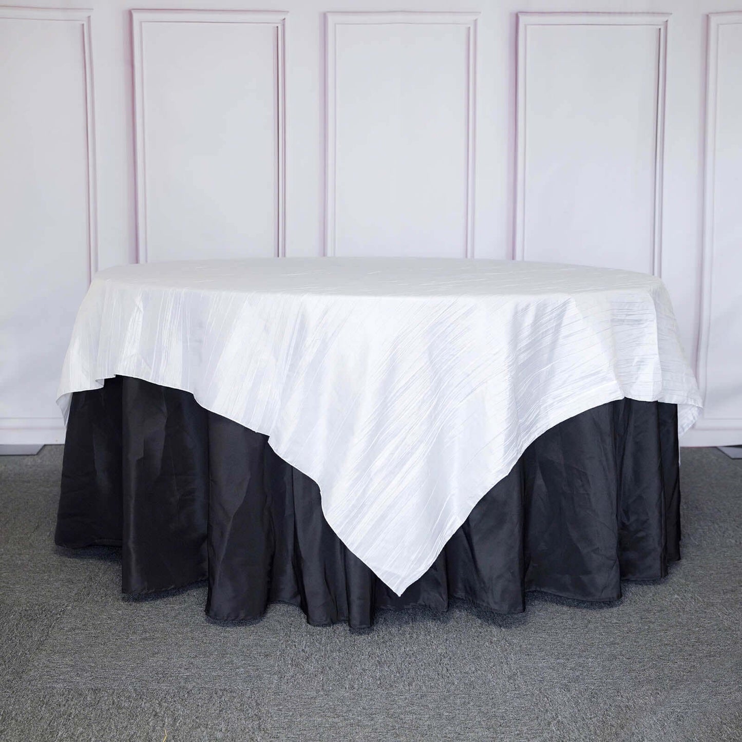 Taffeta 90"x90" Table Overlay Square Tablecloth White - Accordion Crinkle Design for Modern Celebrations