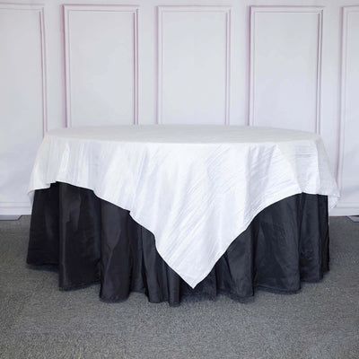 Taffeta 90"x90" Table Overlay Square Tablecloth White - Accordion Crinkle Design for Modern Celebrations