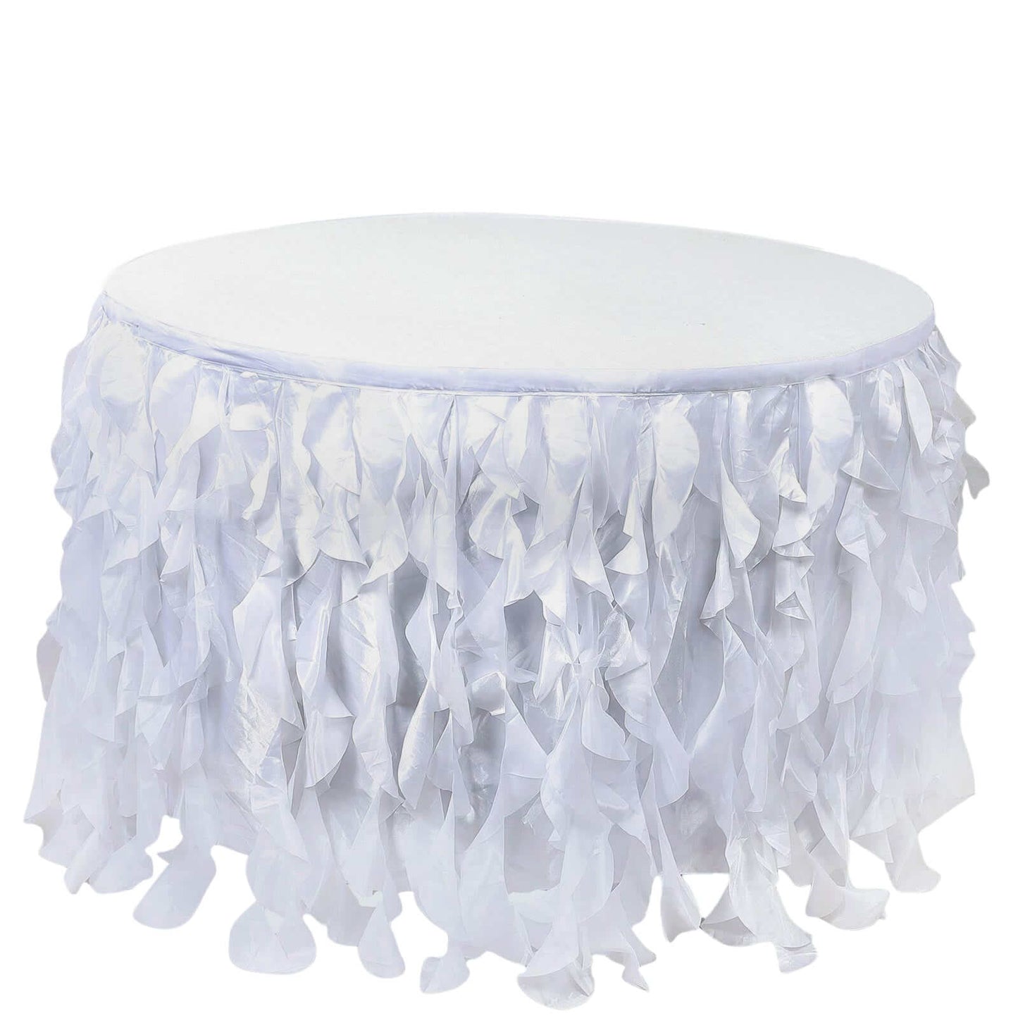 Taffeta 21ft Table Skirt White Cascading Curly Willow Style for Weddings & Banquets