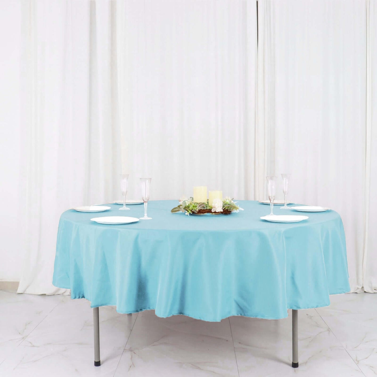 Polyester 90" Round Tablecloth Light Blue - Stain & Wrinkle-Resistant Table Cover