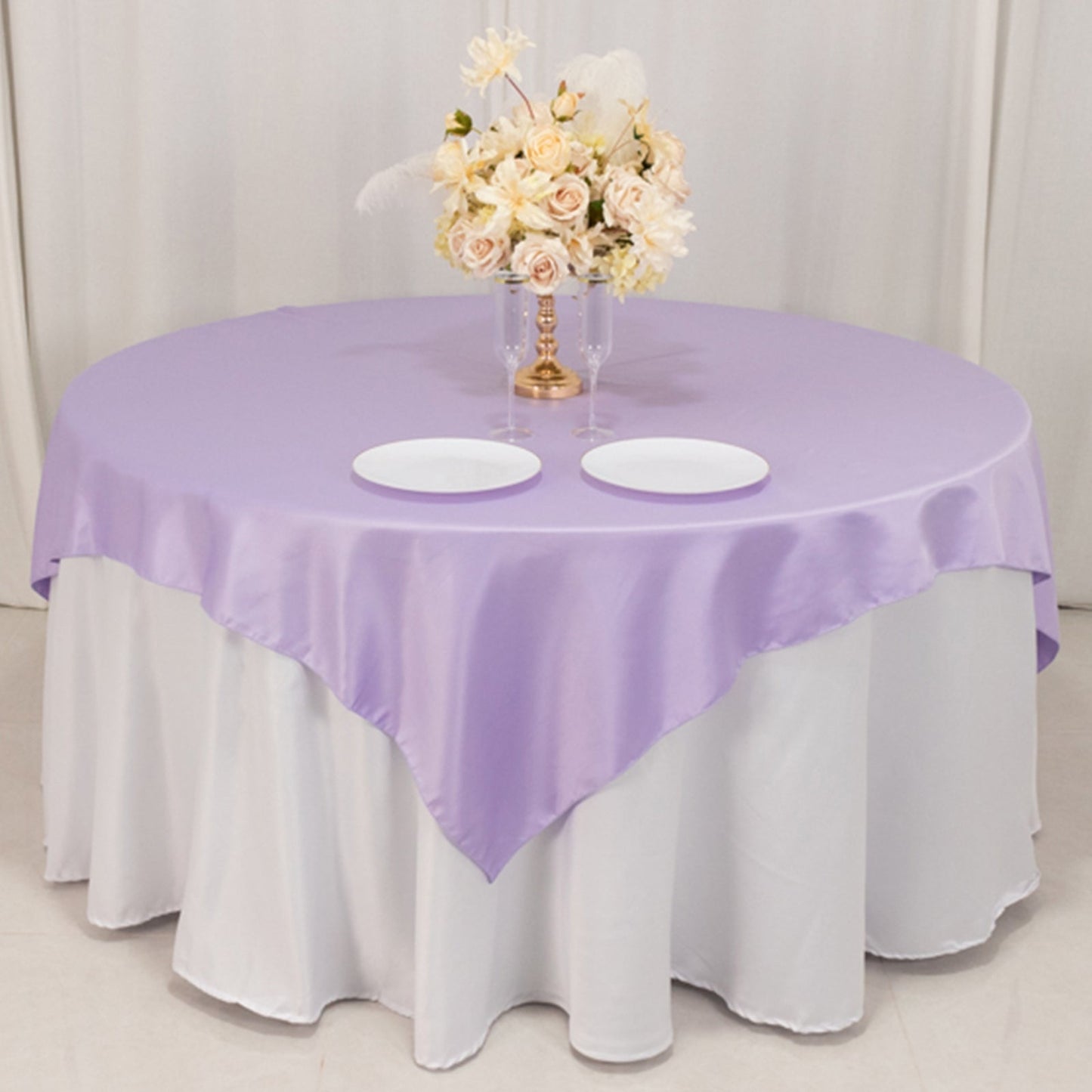 Lamour Satin 72"x72" Table Overlay Square Tablecloth Lavender Lilac - Smooth Finish Table Topper