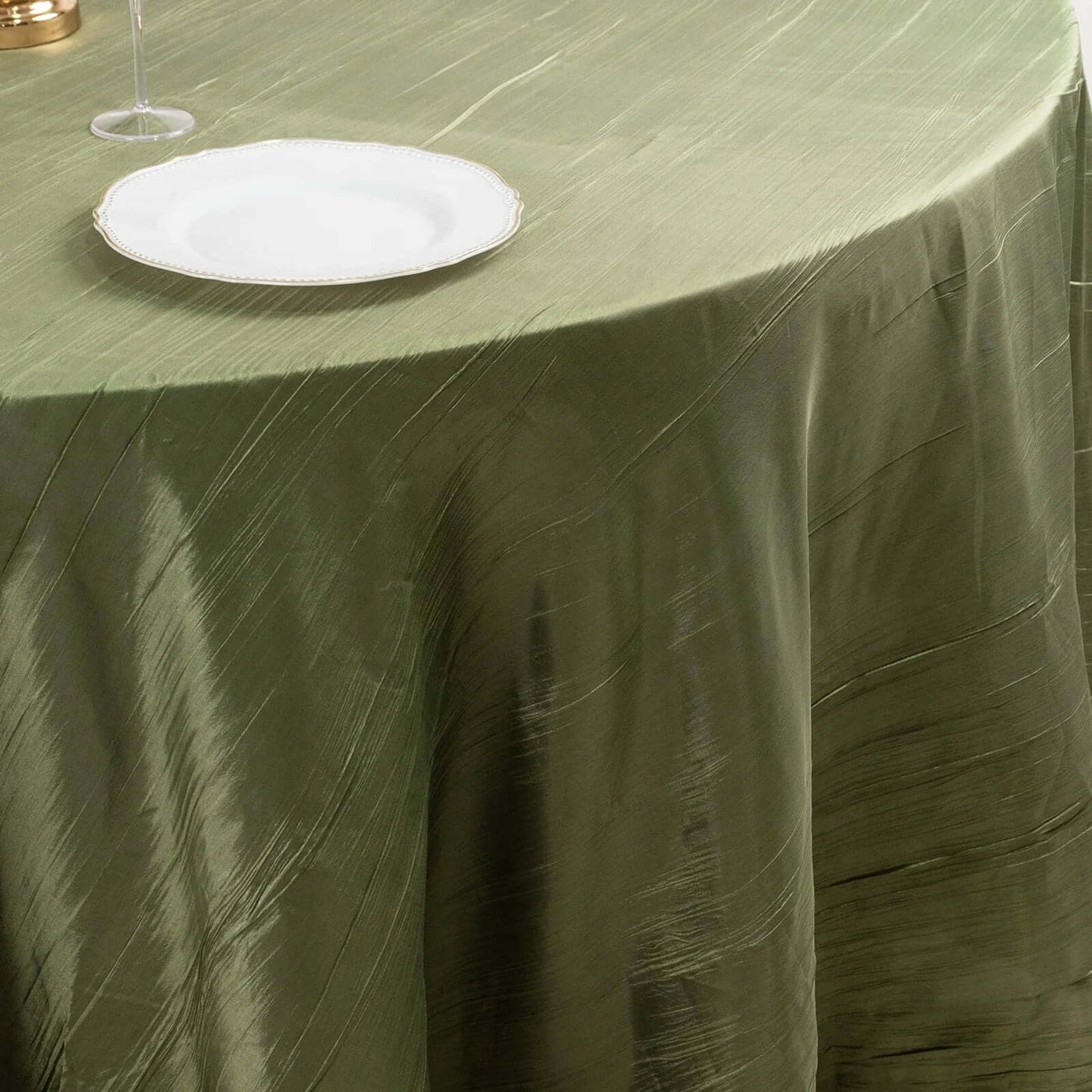 Taffeta 120" Round Tablecloth Dusty Sage Green - Seamless Accordion Crinkle Table Cover