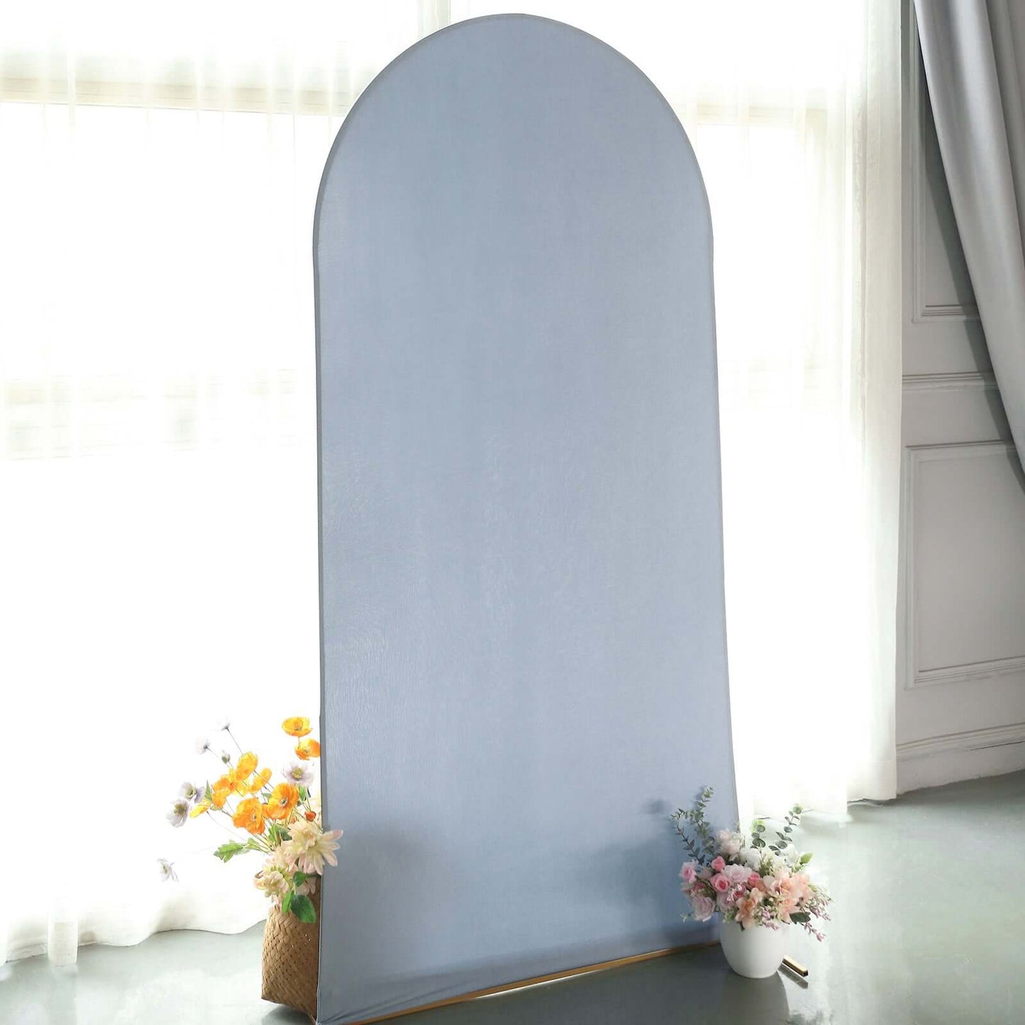 7ft Matte Dusty Blue Spandex Fitted Chiara Backdrop Stand Cover For Round Top Wedding Arch