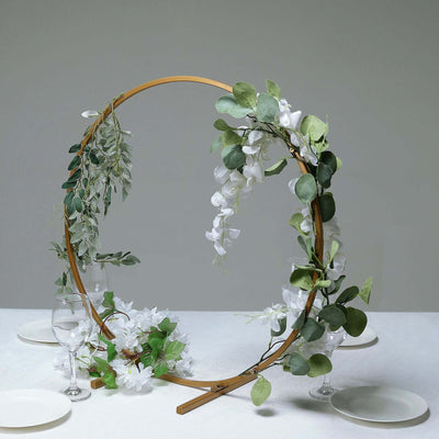 Round Wedding Arch Table Centerpiece Metal Gold - Hoop Wreath Tabletop Decor for Receptions 24"