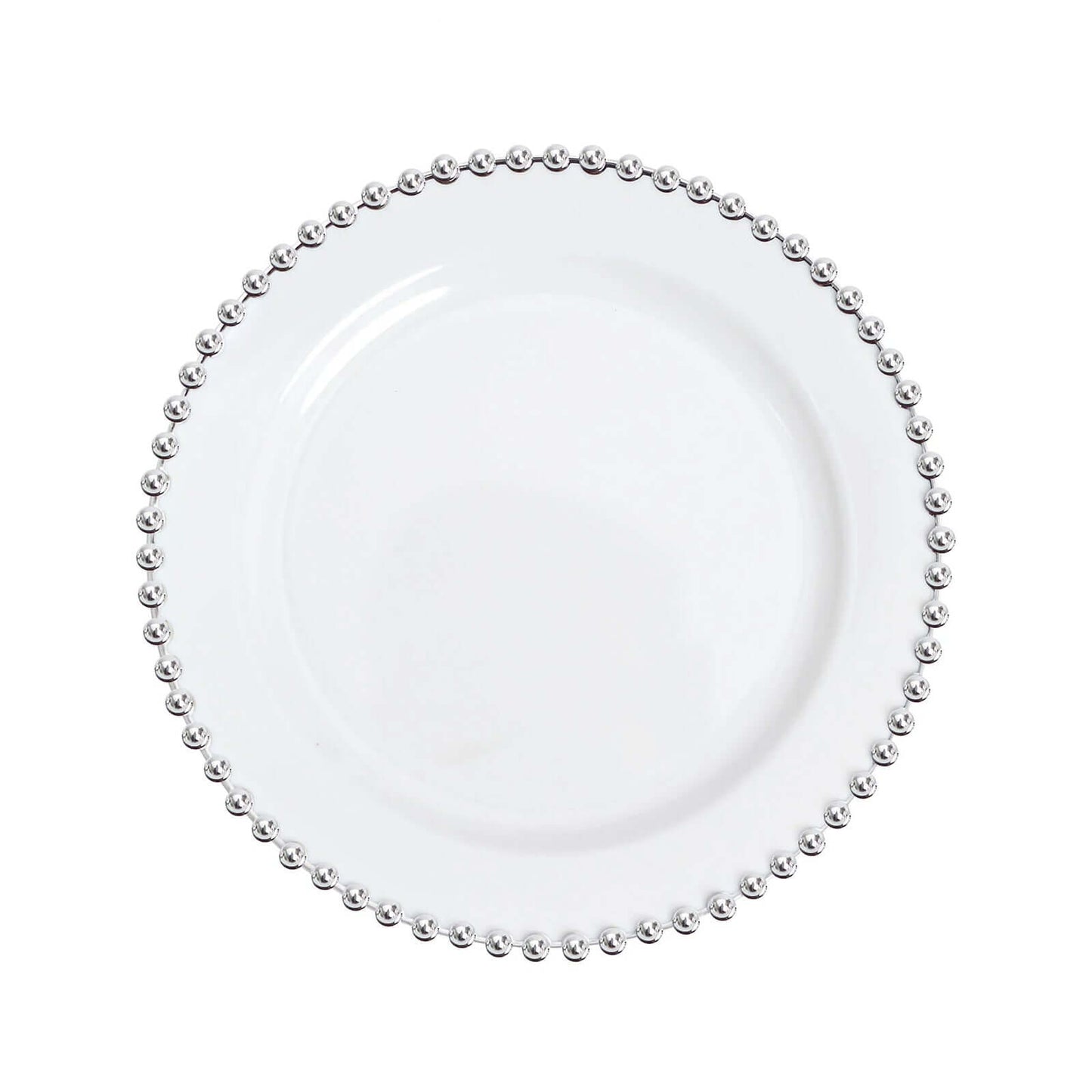 10-Pack Plastic 10" Round Dinner Plates in White with Silver Beaded Rim - Disposable Party Plates for Banquets & Festive Occasions